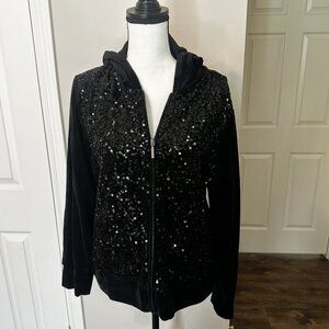 Black velvet sequined hoodie - Size L